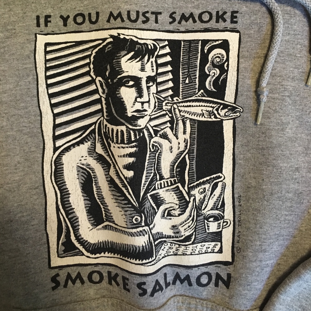 Ray Troll Smoke Salmon Hoodie - gray